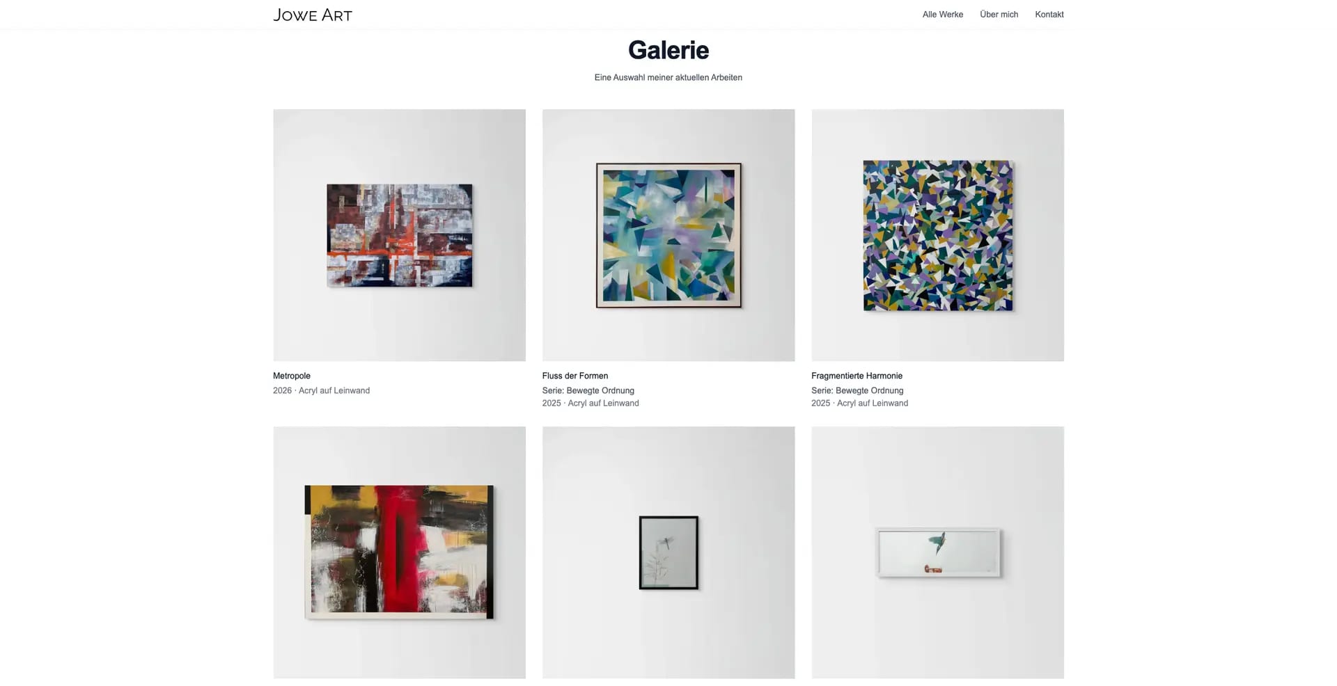 Ein Screenshot der Galerie auf der Homepage der Website. Die Galerie zeigt ein 2x3 Grid von Werken.